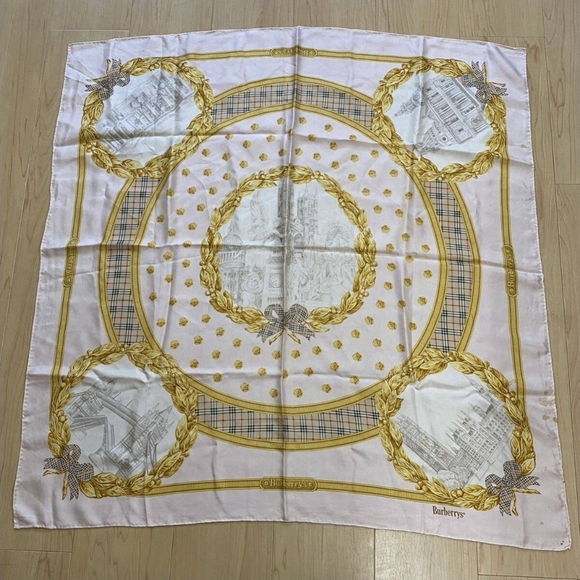 Burberry Gold and Soft Pink Heritage Silk Scarf - Picture 1 of 1